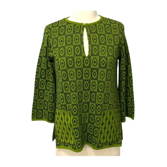 Pisonero Knit Top 3/4 Sleeves Artsy Abstract Green Blue Metallic Thread Size XS - Picture 11 of 11